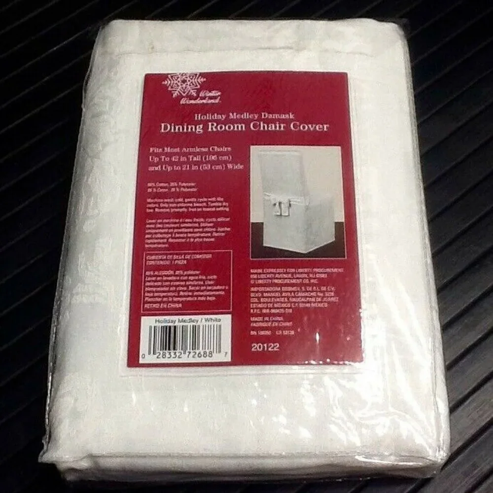 2 brand new WHITE Holiday Medley Damask Chair Covers for Dining Room Chairs